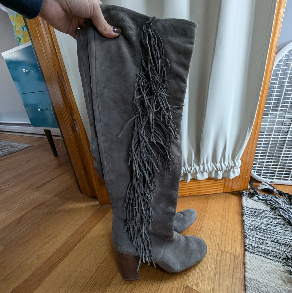 Sam Edelman Gray Fringe Knee High Boots
